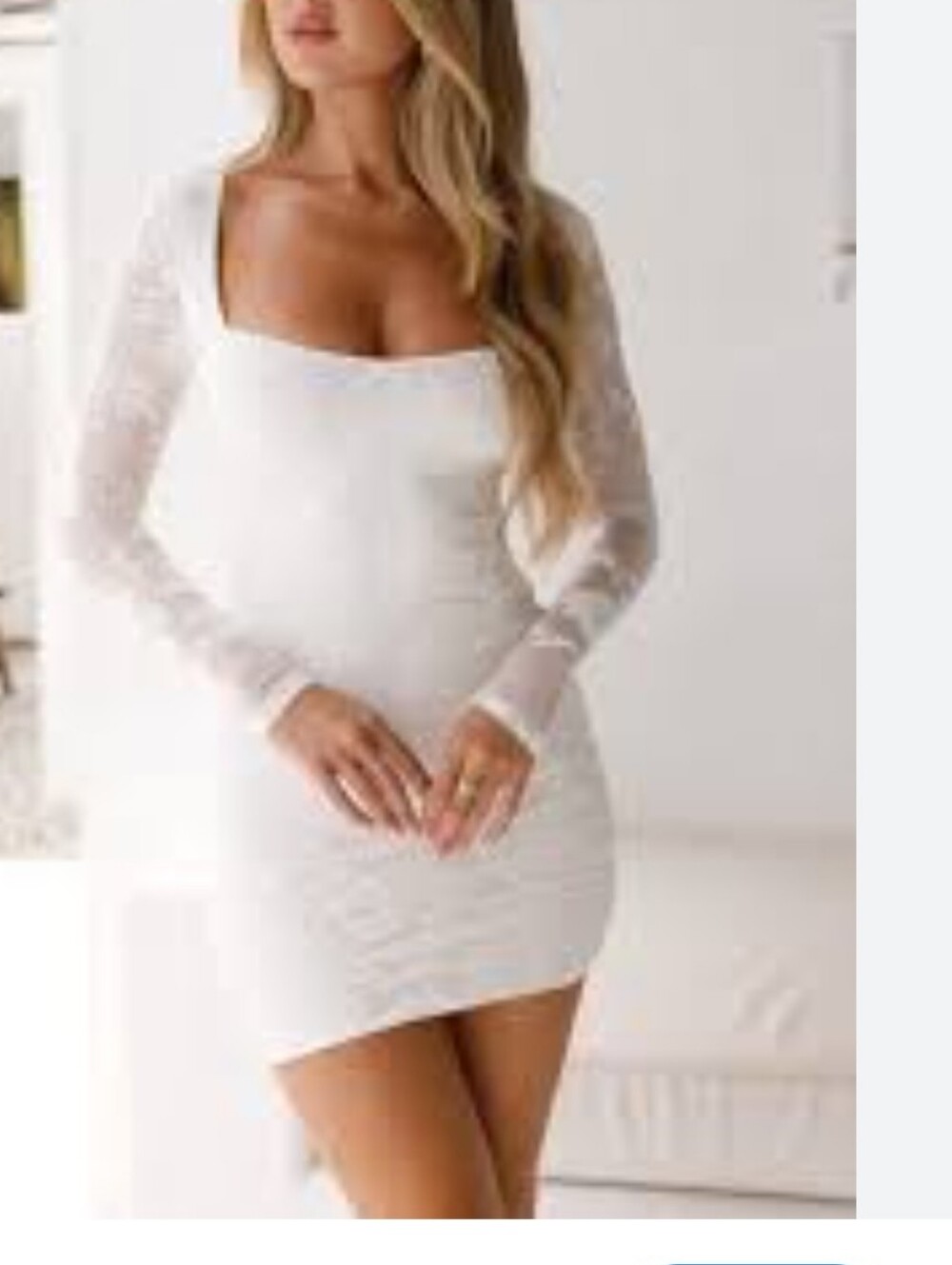 White Floral Lace Mini Dress Womens Size XS Long Sleeve Open Back Bodycon Chic